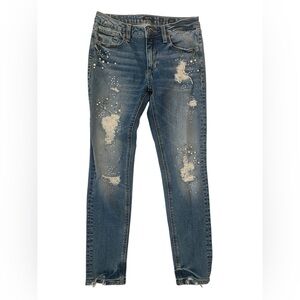 Miss Me Distressed Blue bedazzled Jeans size 26 ankle skinny